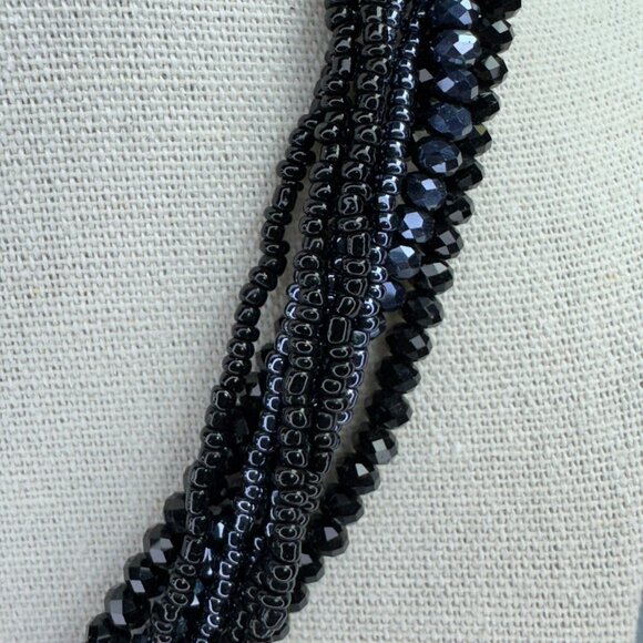 Dark Navy Black'ish Multi Strand Small Glass Beads Necklace Sparkly Prom Wedding - Picture 4 of 6